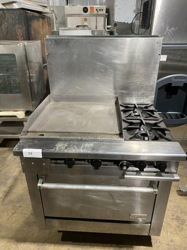 Therma Tek Natural Gas Powered 2 Burner Range With Flat Grill Combo! With Full Size Oven Underneath! Model TMDS36-24G-2-1N Serial 11K02659C! On Legs! 