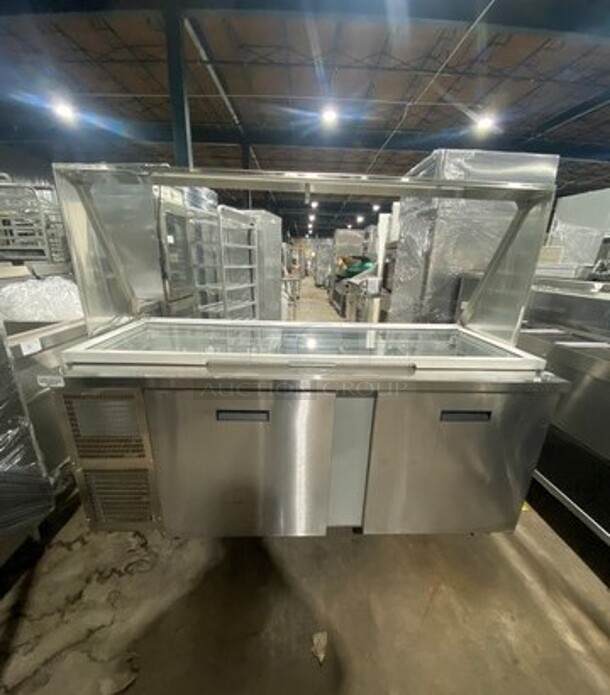 Randell Custom Made Commercial Refrigerated Sandwich Prep Table! With Lowering Sneeze Guard! With 2 Door Storage Space Underneath! All Stainless Steel! Model: 9045K7 SN: W16021911 115V 60HZ 1 Phase - Image 1 of 10