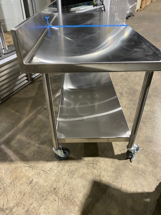 WOW! NEW! NEVER USED! Emi Heavy Duty Heavy Gage Welded Work Top/ Prep Table! With Back Splash! With Storage Space Underneath! Stainless Steel! On Casters! - Image 4 of 8