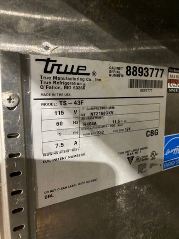True Commercial 2 Door Reach In Freezer! With Poly Coated Racks! All Stainless Steel! WORKING WHEN REMOVED! Model: TS43F SN: 8893777 115V 60HZ 1 Phase - Image 8 of 10