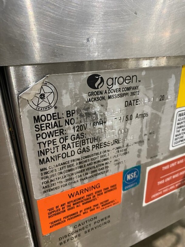WOW! Groen Natural Gas Powered ECLIPSE SERIES Tilted Braising Pan/Tilt Skillet! All Stainless Steel! Thermostatic Controlled! ModelWOW! Groen Natural Gas Powered ECLIPSE SERIES Tilted Braising Pan/Tilt Skillet! All Stainless Steel! Thermostatic Controlled! Model BPM40G Serial J14907615! On Legs! Serial J14907615! On Legs! - Image 8 of 10