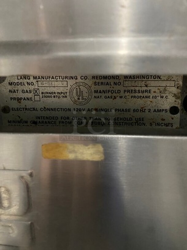 Lang Commercial Countertop Natural Gas Powered Flat Top Griddle! With Back And Side Splashes! On Equipment Stand! With Storage Space Underneath! All Stainless Steel! On Casters! SELECTRONIC SERIES! Model: G3EI SN: E76955 - Image 11 of 11