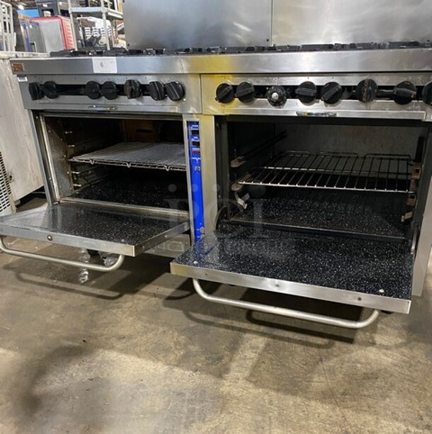 WOW! Hussmann Southbend Stainless Steel Commercial 12 Burner Stove! With One Full Size Convection Oven And Full Size Oven! With Raised Back Splash And Salamander Overhead! On Commercial Casters! Working When Removed! - Image 7 of 12