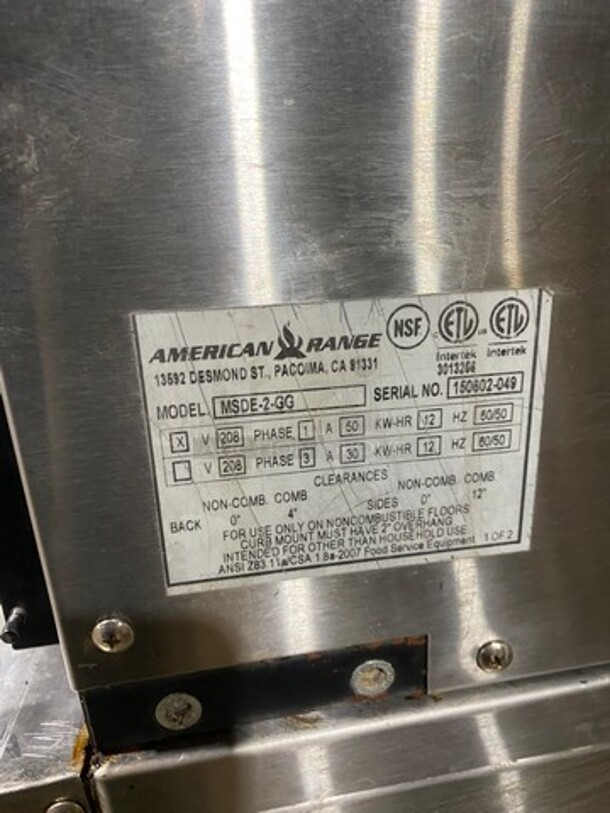American Range Commercial Electric Powered Double Deck Convection Oven! Majestic Series! With View Through Doors! With Metal Oven Racks! All Stainless Steel! Model MSDE2GG Serial 150602049! 208V 1/3Phase! On Casters! 2 X Your Bid Makes One Unit! - Image 9 of 10