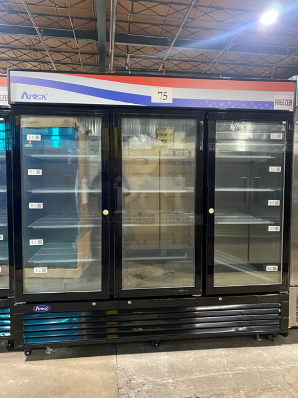 LATE MODEL! 2021 Atosa Commercial 3 Door Reach In Freezer Merchandiser! With View Through Doors! With Poly Coated Racks! Still Under Manufacture Warranty! Model: MCF8728GR  SN: MCF8728GRAUS100321041300C40033 115/208/230V 60HZ 1 Phase