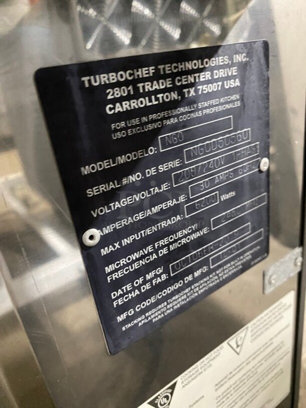 2019 Turbo Chef Electric Powered CounterTop Rapid Cook Oven! Model NGO Serial NGOD50560! 208/240V 1 Phase! On Legs! - Image 7 of 8