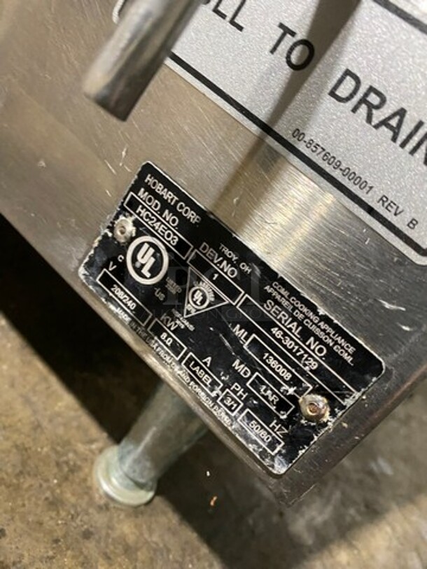 Hobart Commercial Electric Powered Countertop Convection Steamer! All Stainless Steel! On Small Legs! Model: HC24E03 SN: 463017129 208/240V 60HZ 1/3 Phase - Image 7 of 9