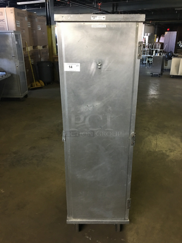 Win Holt Commercial Single Door Enclosed Pan Transport Rack! Holds Up To Full Size Trays/Pans! Solid Stainless Steel! On Casters!