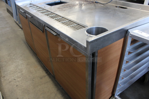 Duke Model SUB-BD-72-LM Stainless Steel Commercial Soda Station w/ 3 Wood Pattern Doors. 72x38x33