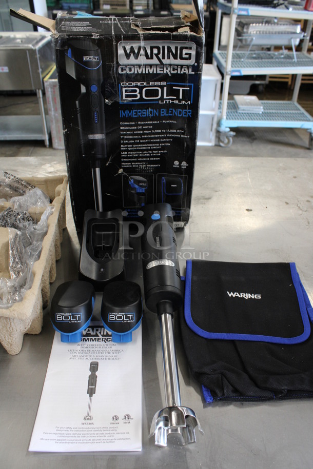 BRAND NEW IN BOX! Waring Commercial Cordless Bolt Immersion Blender w/ 2 Batteries and Charger