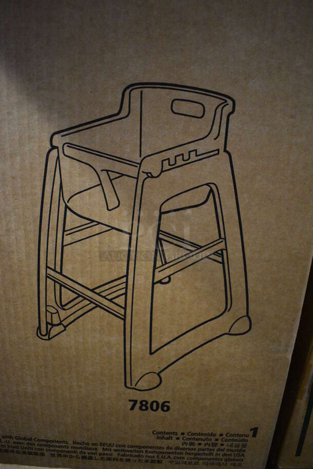 2 BRAND NEW IN BOX! Rubbermaid 7806 Gray Poly High Chairs. 22x23x28. 2 Times Your Bid!