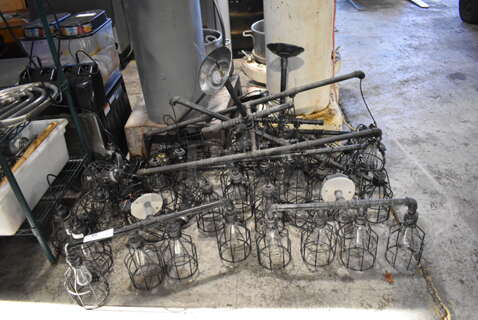ALL ONE MONEY! Lot of 12 Various Black Metal Wire Light Fixtures; 4 Ten Head,
2 Four Head and 6 Single Head. Includes 26x8x12