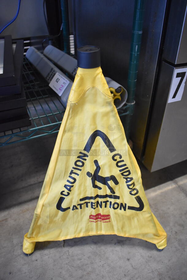 2 Rubbermaid Yellow Pop Up Caution Wet Floor Sign in Gray Holder. 24