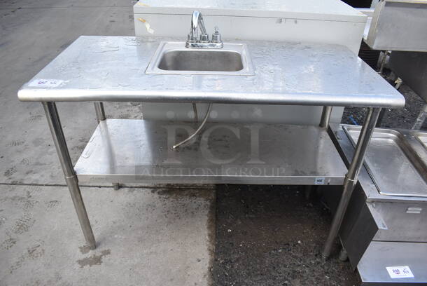 Stainless Steel Table w/ Under Shelf, Single Bay Sink, Faucet and Handles. 48x24x41. Bay 12x9x6