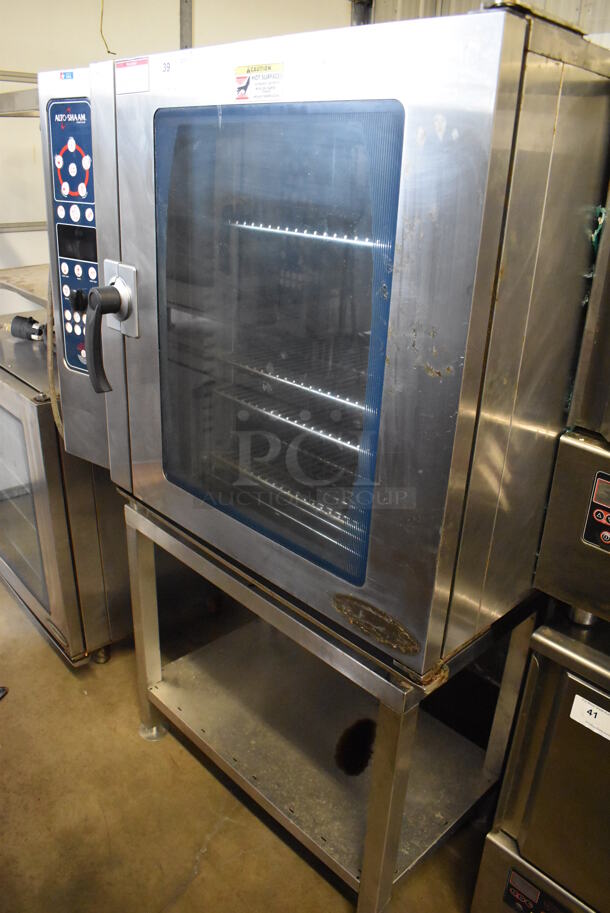 Alto Shaam Model 10.10 ES Stainless Steel Commercial Electric Powered Combitherm Convection Oven w/ View Through Door on Stand. 208-240 Volts, 3 Phase. 42x32x68