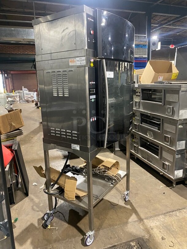Amazing! RARE FIND! Alto-Shaam Commercial Chicken Rotisserie Oven! With 7 Spits! With Curved Glass! With Built In VENTLESS HOOD! Model AR-7EVH Serial 1953129000! 208V 3 Phase! On Stand With Casters! WORKING WHEN REMOVED! - Image 2 of 10