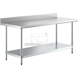 BRAND NEW SCRATCH & DENT! Regency 30" x 72" 18-Gauge 304 Stainless Steel Commercial Work Table with 4" Backsplash and Galvanized Undershelf. In Original Packaging, Packaging slightly damaged. 30x72x38  