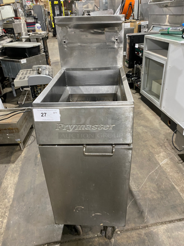 Frymaster Commercial Natural Gas Powered Deep Fat Fryer! With Backsplash! All Stainless Steel! On Casters!