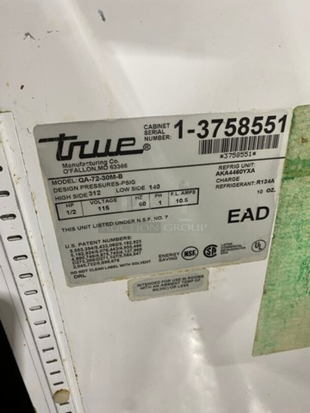 True Commercial Refrigerated Sandwich Prep Table! With Commercial Cutting Board! With 3 Door Underneath Storage Space! All Stainless Steel! On Casters! Model: QA7230MB SN: 13758551 115V 1 Phase - Image 8 of 9