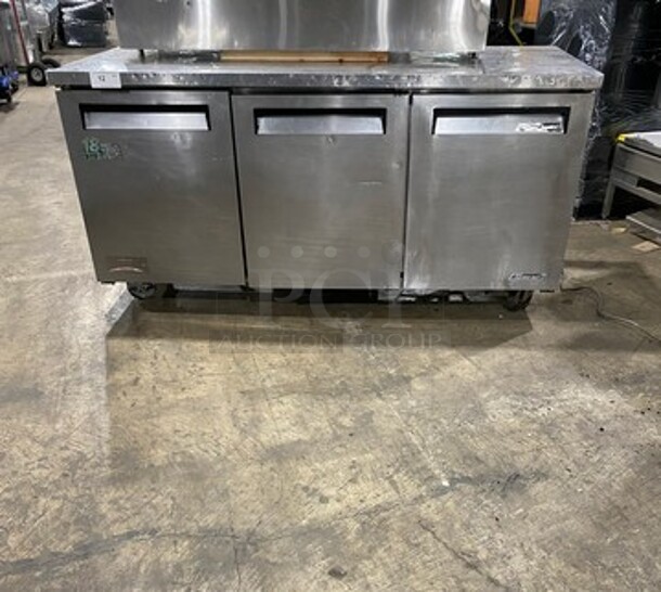 Turbo Air Commercial 3 Door Lowboy/Worktop Cooler! All Stainless Steel! On Casters! Model: TUR72SD SN: UR72808021 115V 60HZ 1 Phase - Image 1 of 8