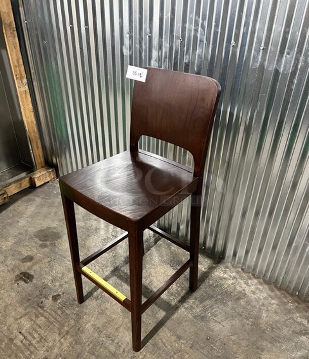 Brand NEW! Collin European Beech Wood Restaurant Bar Stool In Walnut! 2x Your Bid! - Image 2 of 6