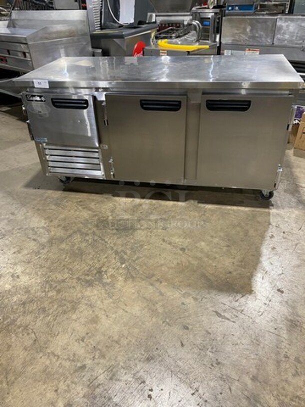 Leader Commercial 3 Door Under The Counter/ Work Top Cooler! With Poly Coated Racks! All Stainless Steel! On Casters! Model: LB72S/C SN: GA09M1922 115V 60HZ 1 Phase
