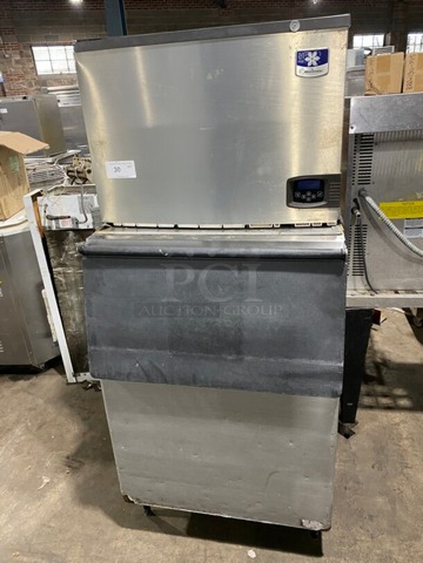 Manitowoc Commercial Ice Maker Machine! With Commercial Ice Bin! All Stainless Steel! On Legs! Model: ID0502A161D SN: 1120025579 115V 60HZ 1 Phase
