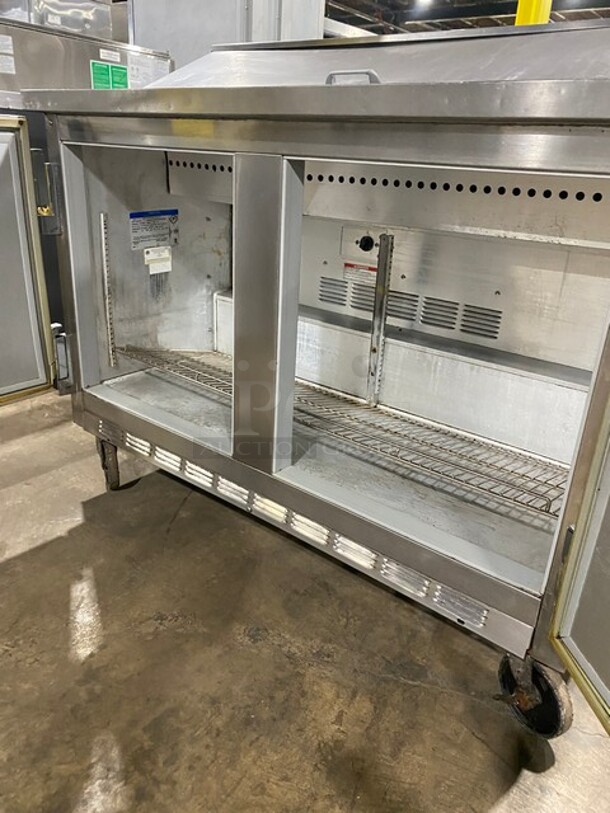 Beverage-Air Refrigerated Commercial Mega Top Salad/Sandwich Prep Table! With 2 Door Refrigerated Storage Underneath! All Stainless Steel! With Metal Racks! On Casters! 115V 1 Phase! Model: SP48-12! - Image 5 of 8
