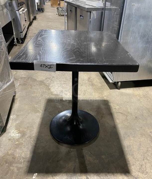 Brown Heavy Duty Solid Wood Tops Square Table! Black Metal Pedestal Style Base! 2x Your Bid! - Image 1 of 7