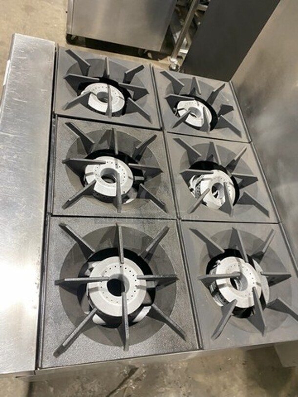 Nice! 2016 Therma Tek Natural Gas Powered 6 Burner Range! With Full Size Oven Underneath! With Raised Back Splash! Model TMD36-6-1N! On Commercial Casters! Working When Removed!  - Image 5 of 9