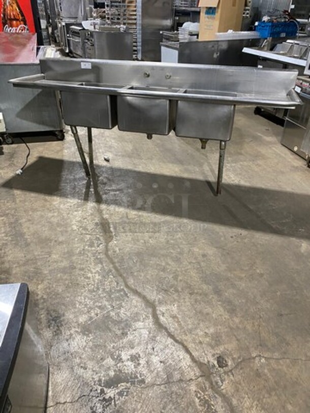 Commercial 3 Bay Dish Washing Sink! With Dual Side Drainboards! With Back Splash! All Stainless Steel!