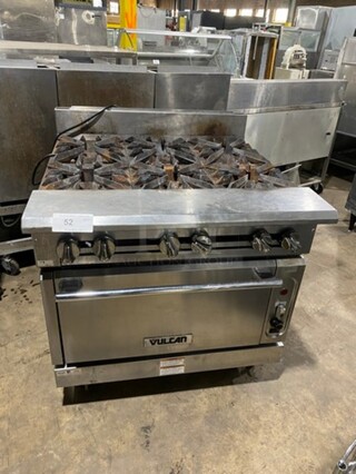 Vulcan Commercial Natural Gas Powered 6 Burner Stove! With Oven Underneath! All Stainless Steel! On Casters! Model: V6B36C SN: 481955160