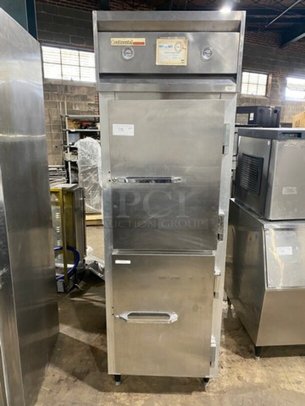 Continental Commercial Split Door Reach In Half Cooler Half Freezer Combo Unit! All Stainless Steel! On Legs! Model: 1RF SN: H9515262 115V 60HZ 1 Phase