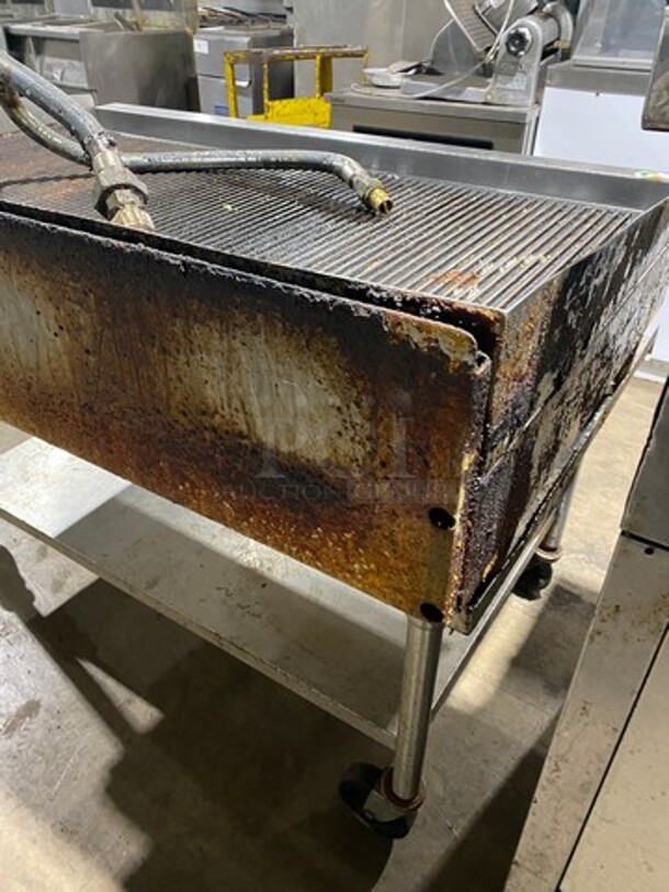 Imperial Commercial Natural Gas Powered Countertop Grill! With Grooved Grill! With Back And Side Splashes! On Legs! On Equipment Stand! With Storage Space Underneath! All Stainless Steel! On Casters! WORKING WHEN REMOVED! Model: IGG48 - Image 4 of 11