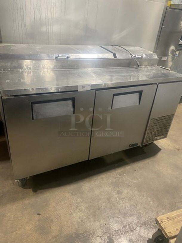 True Commercial Refrigerated Pizza Prep Table! With 2 Door Storage Space Underneath! All Stainless Steel! On Casters! Model: TPP67 SN: 13855773 115V 60HZ 1 Phase