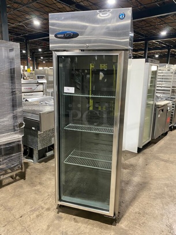 Hoshizaki Commercial Single Door Reach In Cooler! With View Through Door! Poly Coated Racks! Stainless Steel Body! On Casters! Model: CR1SFGECR SN: H50248E 115V 60HZ 1 Phase