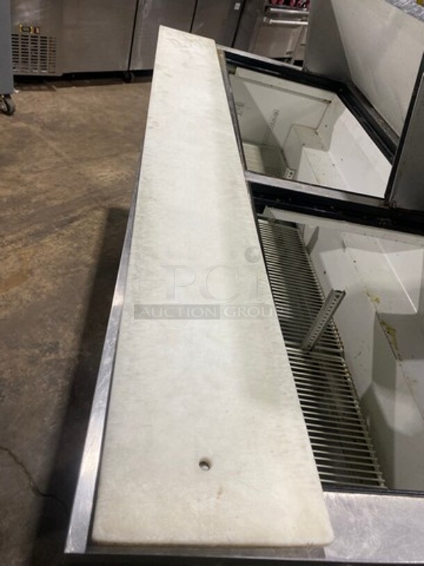True Commercial Refrigerated Sandwich Prep Table! With Commercial Cutting Board! With 3 Door Storage Space Underneath! Poly Coated Racks! All Stainless Steel! On Casters! Model: TSSU7230MBST SN: 14451332 115V 60HZ 1 Phase - Image 8 of 9