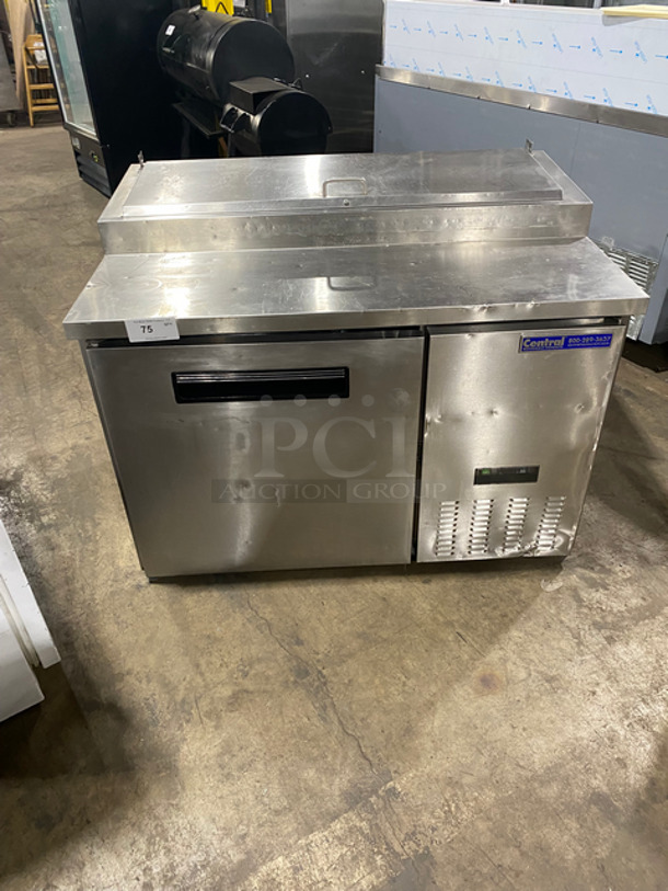 Central Commercial Refrigerated Pizza Prep Table! With Single Door Storage Space Underneath! With Poly Coated Racks! All Stainless Steel! Model: 69K013 SN: 5064981 115V 60HZ 1 Phase