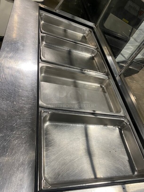 Leader Commercial Refrigerated Food Prep/Serve Station/Cold Pan! With Sneeze Guard! With 2 Door Underneath Storage Space! Stainless Steel Body! HAS BROKEN SIDE GLASS! Model ESLM60SC Serial NR11C0216B! 115V 1Phase! On Casters! - Image 7 of 10