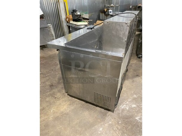 EQ Kitchen Line Commercial Refrigerated Sandwich Prep Table! With 2 Door Storage Space Underneath! Poly Coated Racks! All Stainless Steel! On Casters! Model: SCLM2-HC  115V - Image 4 of 9