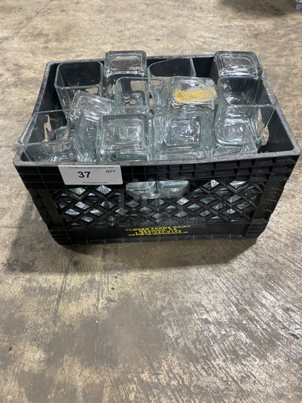 ALL ONE MONEY! Clear Glass Drinking Glasses! Includes Black Poly Crate!