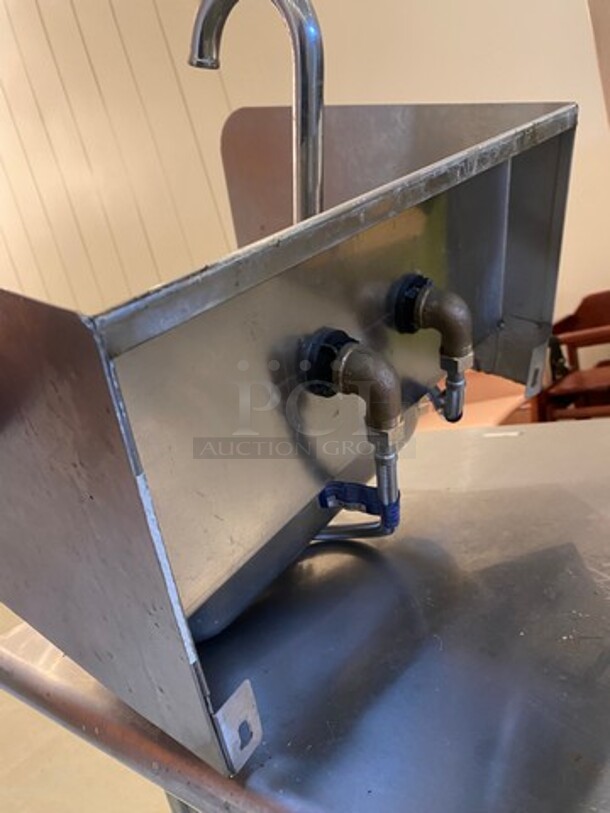 Advance Tabco Commercial Stainless Steel Hand Sink! With Raised Back And Side Splashes! With Faucet And Handles! - Image 4 of 7