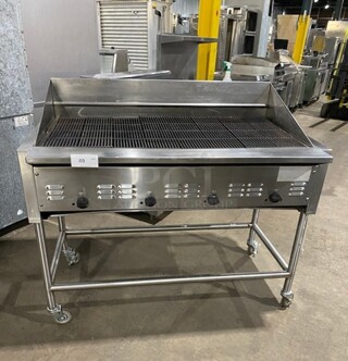 All Stainless Steel Commercial Natural Gas Powered Char Broiler Grill! With Back And Side Splashes! All Stainless Steel Stand ! On Commercial Casters!