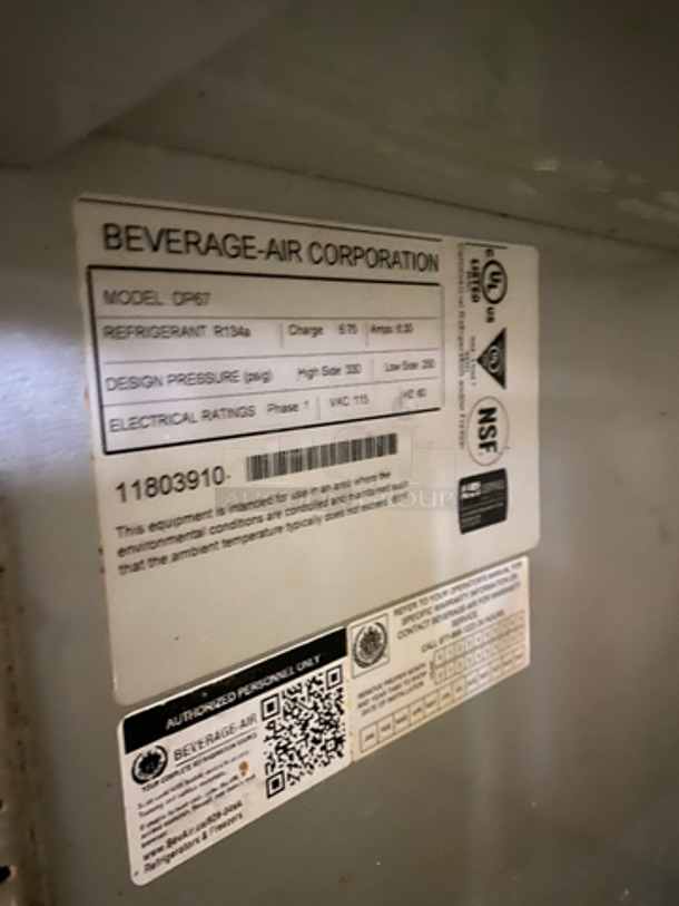 Beverage Air Commercial Refrigerated Pizza Prep Table! With 2 Door Storage Space! All Stainless Steel! Model: DP67 SN: 11803910 115V 60HZ 1 Phase - Image 7 of 10