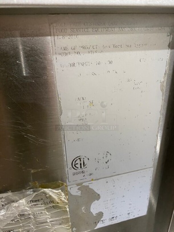 Cook Rite Commercial Natural Gas Powered Deep Fat Fryer! With Backsplash! With 2 Metal Frying Baskets! All Stainless Steel! On Legs! Model: ATFS40 - Image 8 of 9