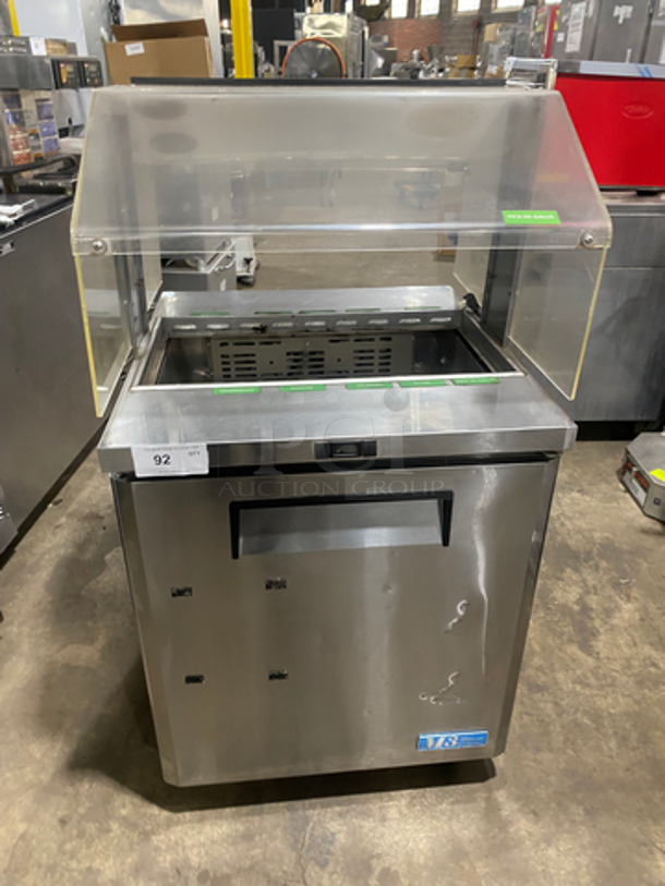 NICE! Turbo Air Refrigerated Salad Bar Island! With Sneeze Guard! Single Door Storage Space Underneath! All Stainless Steel! On Casters! Model: MST28711S SN: MS2TS10129 115V 60HZ 1 Phase