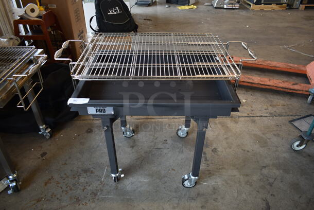 BRAND NEW SCRATCH AND DENT! Backyard Pro 554CHAR30 Stainless Steel Commercial Portable Charcoal Grill w/ Cover on Commercial Casters.