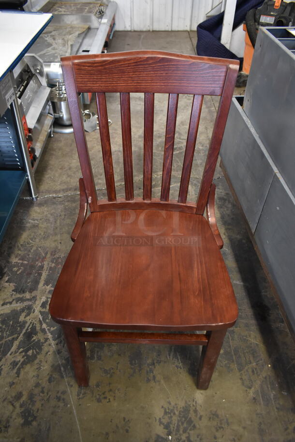 4 BRAND NEW SCRATCH AND DENT! Wooden Dining Height Chairs w/ Vertical Back Rest Bars. 4 Times Your Bid!