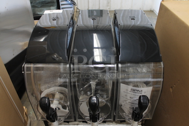 BRAND NEW IN BOX! 2021 SPM I-PRO 3 E Stainless Steel Commercial Countertop 3 Hopper Slushie Machine. 115 Volts, 1 Phase. Stock Picture Used. - Image 2 of 7