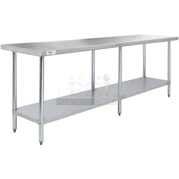 BRAND NEW SCRATCH AND DENT! Regency 600T3084G 30" x 84" 18-Gauge 304 Stainless Steel Commercial Work Table with Galvanized Legs and Undershelf - Image 1 of 5